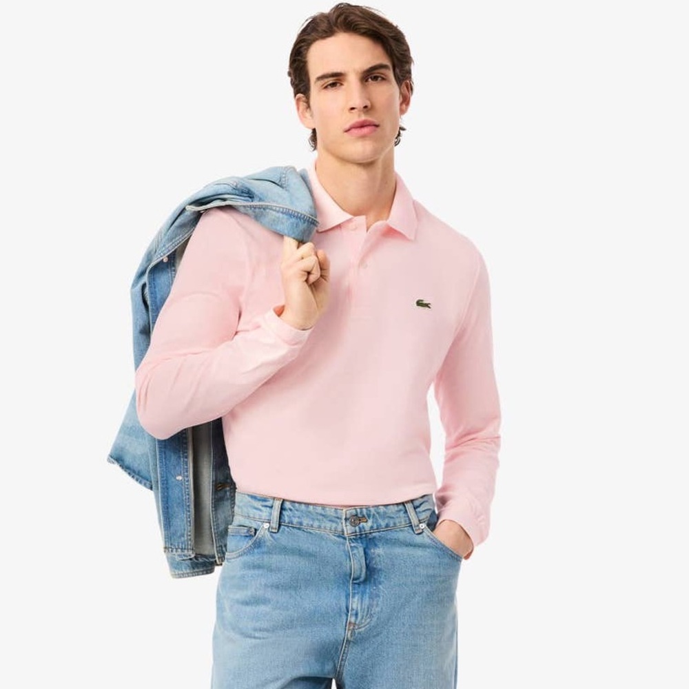 Lacoste Classic Fit Long Sleeved L.12.12 Polo Shirt Pale Pink Size Xl